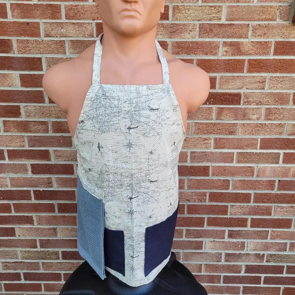 Handcrafted Full Apron with Towel Grilling Heavy Canvas Antique Airplane Theme